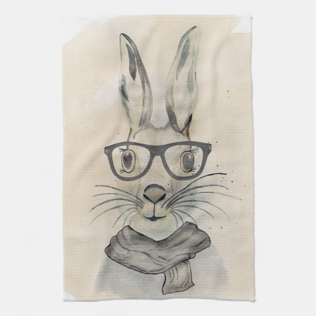 Paño De Cocina Abundante acuarela graciosa con gafas y bufanda (Vertical)