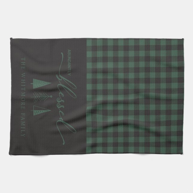 Paño De Cocina Abundantemente bendecidos Black Green Buffalo Plai (Horizontal)