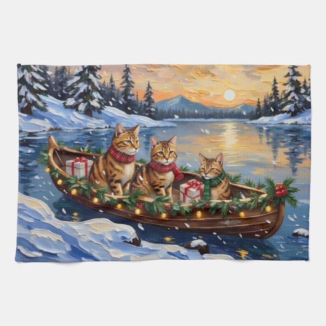 Paño De Cocina Abyssinian Cat Christmas Boat Holiday (Horizontal)