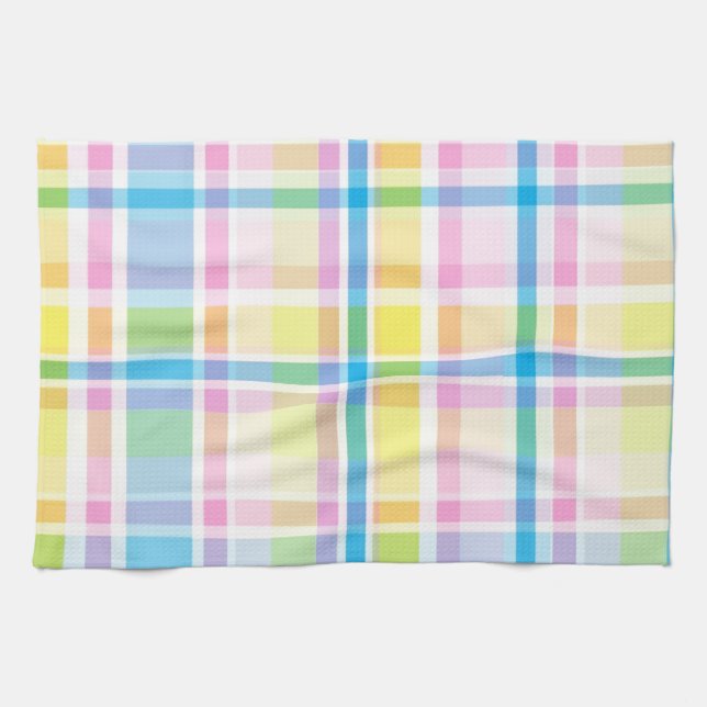 Paño De Cocina Accesorios de diseño de tartán azul amarillo rosa (Horizontal)