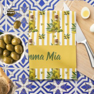 Paño De Cocina Aceite de oliva personalizado con franja amarilla