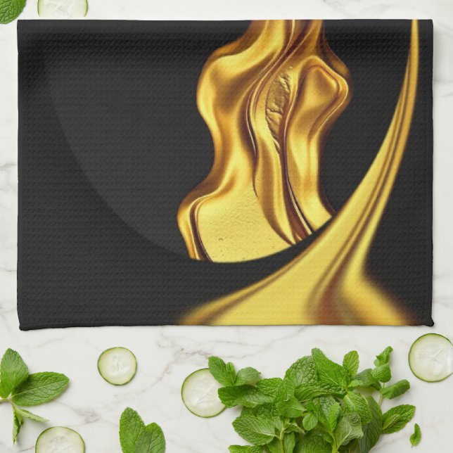 Paño De Cocina Achempong Opulent Swirl Liquid Gold Black Monochro (Doblado)