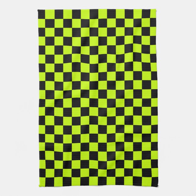 Paño De Cocina Acid green black checkerboard pattern (Vertical)