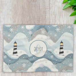 Paño De Cocina Acogedor faro con heladas olas náuticas de inviern