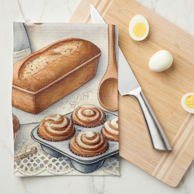 Paño De Cocina Acogedora escena de horneado casero con Apron (Doblado Cuarto)