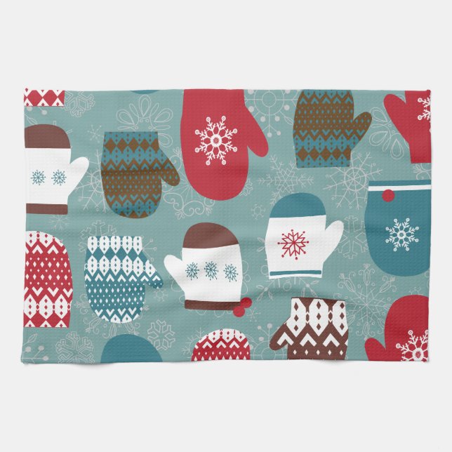 Paño De Cocina Acogedores Navidades de invierno Mittens Blue (Horizontal)