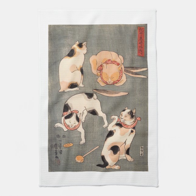 Paño De Cocina Actitudes japonesas del gato del arte de Kuniyoshi (Vertical)