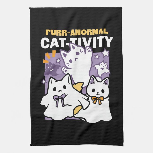 Paño De Cocina Actividad purranormal para gatos - Diseño de gatos (Vertical)