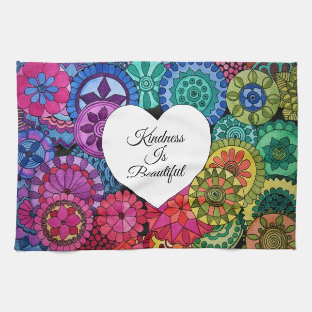 Paño De Cocina Acuarela Arcoiris Mandala con corazón (Horizontal)