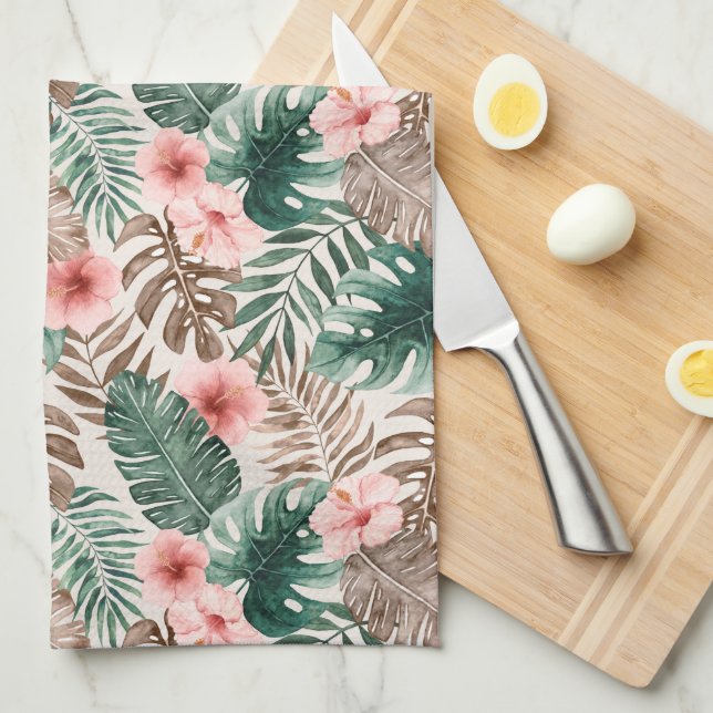 Paño De Cocina Acuarela Boho moderna Floral tropical (Doblado Cuarto)