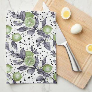 Paño De Cocina acuarela bosquejada con detalles de hojas verdes, 