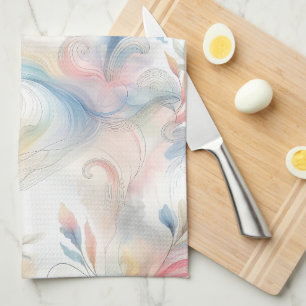 Paño De Cocina Acuarela Botánica Pastel Elegante