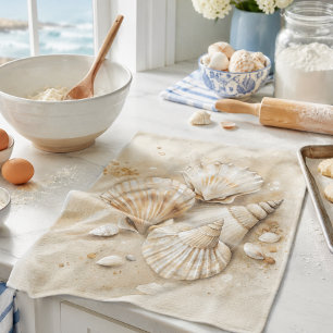 Paño De Cocina Acuarela Costera de Conchas Marinas