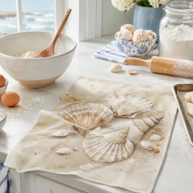 Paño De Cocina Acuarela Costera de Conchas Marinas  (Subido por el creador)