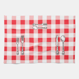 Paño De Cocina Acuarela Cuadro Rojo