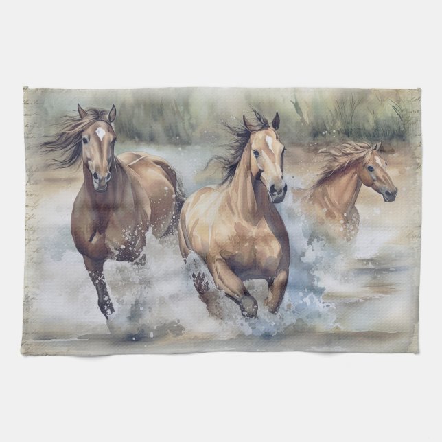 Paño De Cocina Acuarela de Caballos Salvajes (Horizontal)