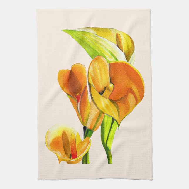 Paño De Cocina acuarela de Calla lily naranja (Vertical)
