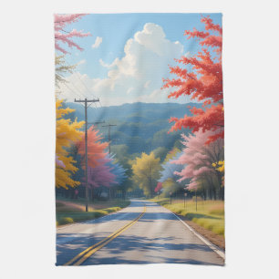 Paño De Cocina Acuarela de camino rural otoñal pastel