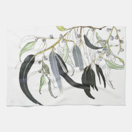 Paño De Cocina acuarela de hojas de goma verde pálido