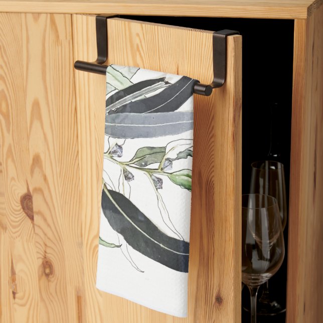 Paño De Cocina acuarela de hojas de goma verde pálido (Pliegue de tercios)