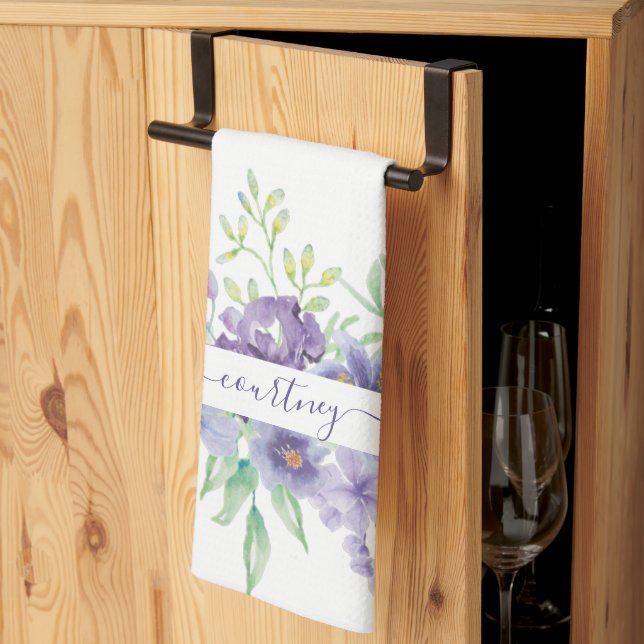 Paño De Cocina Acuarela de Lilac floral personalizada (Pliegue de tercios)
