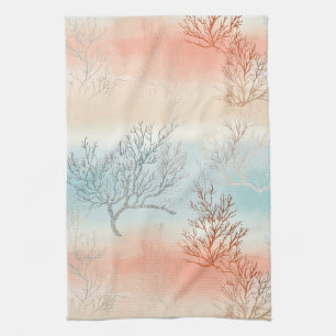 Paño De Cocina Acuarela de lujo costera Coral & olas del océano