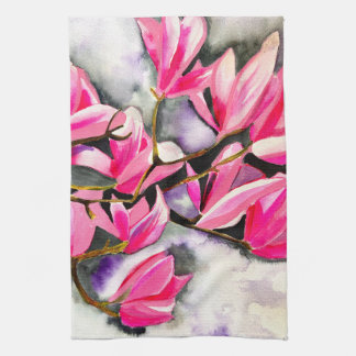 Paño De Cocina Acuarela de magnolia rosa