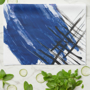 Paño De Cocina Acuarela de medios mixtos azul artístico abstracto
