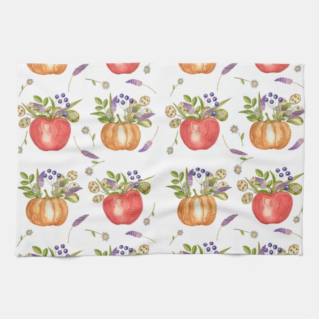 Paño De Cocina Acuarela De Otoño, Composición Sin Marea. (Horizontal)