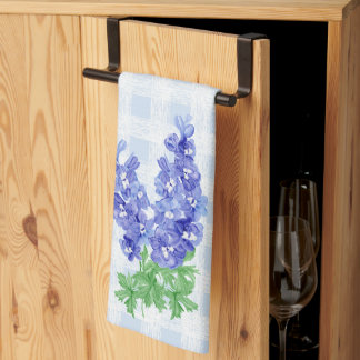 Paño De Cocina Acuarela Delphinium Azul Profundo Gingham Azul Pál