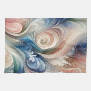 Paño De Cocina Acuarela Fantasía Pastel Floral Azul & Crema