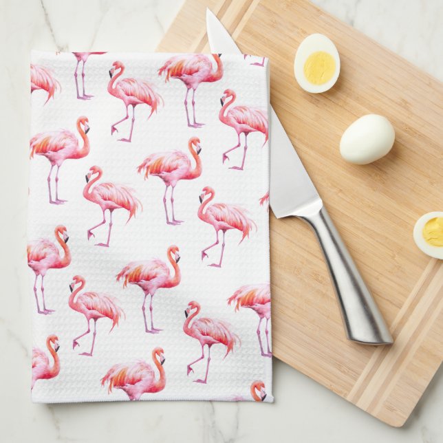 Paño De Cocina Acuarela Flamingo rosa tropical (Doblado Cuarto)