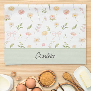 Paño De Cocina Acuarela Flor Personalizada Floral Cute