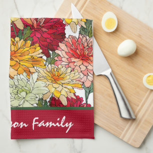 Paño De Cocina Acuarela Floral Colorido Nombre Botánico Moderno
