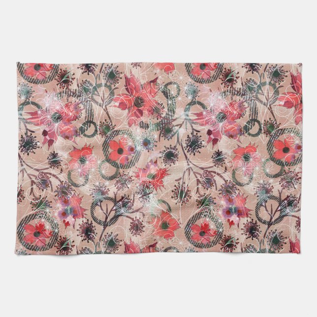 Paño De Cocina Acuarela, flores. (Horizontal)