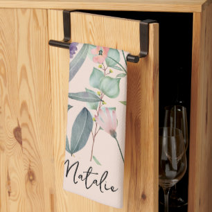 Paño De Cocina Acuarela follárica monogramada rosa