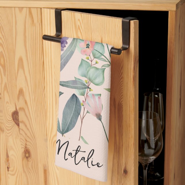 Paño De Cocina Acuarela follárica monogramada rosa (Pliegue de tercios)