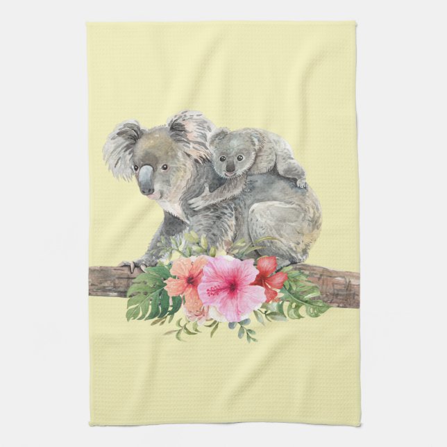 Paño De Cocina Acuarela Koala Bears Cuece Mamá Y Bebé (Vertical)