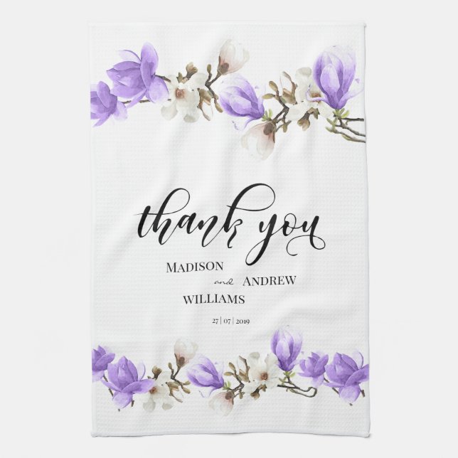 Paño De Cocina Acuarela Magnolia Blossom Calligraphy Gracias (Vertical)