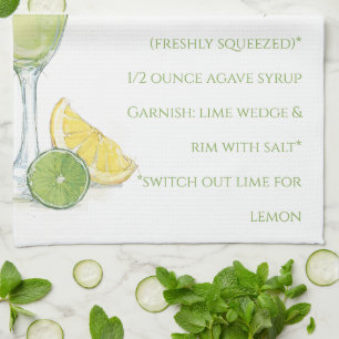 Paño De Cocina Acuarela Margarita Cocktail Receta Acuarela