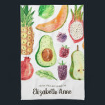 Paño De Cocina Acuarela moderna Frutos tropicales Nombre del guió<br><div class="desc">Acuarela moderna Frutos tropicales Comida de la cocina de elegancia nombre guión femenino toalla de cocina</div>