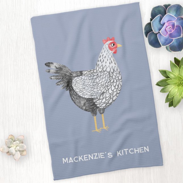 Paño De Cocina Acuarela personalizada divertida Wyandotte Pollo (Wyandotte Chicken watercolor hen personalized name custom text kitchen tea towel)