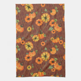 Paño De Cocina Acuarela Pintoresca Calabazas de Otoño Naranja/Rus