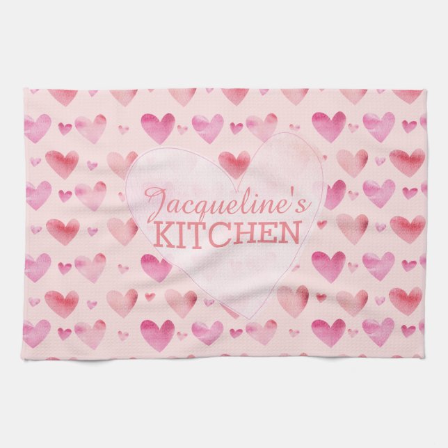 Paño De Cocina Acuarela rosa Corazón de San Valentín Cocina (Horizontal)