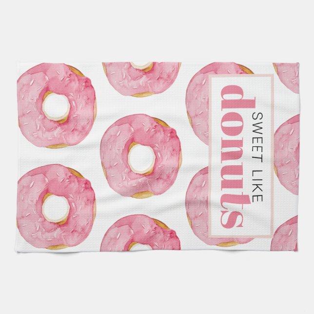 Paño De Cocina Acuarela Rosa Moderna Dulce Como Cita De Donuts (Horizontal)