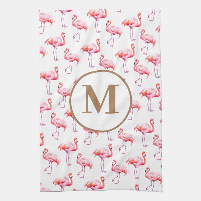 Paño De Cocina Acuarela Rosa Personalizado Flamingo Tropical Mono (Vertical)