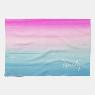 Paño De Cocina Acuarela rosada y azul de Ombre personalizada