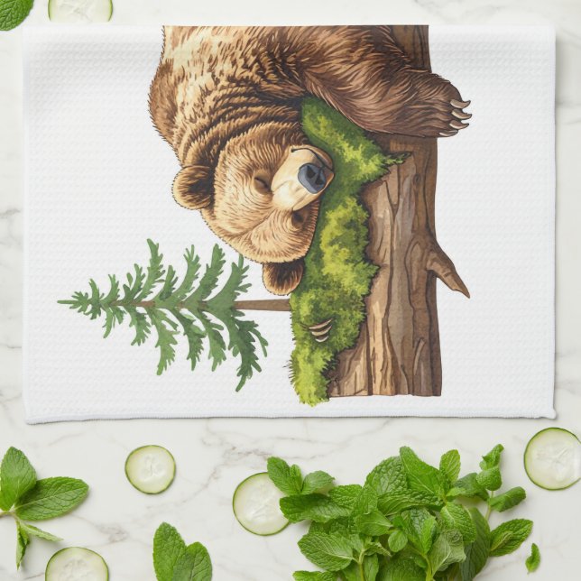 Paño De Cocina Acuarela Rusa De Oso Durmiente De Woodland (Doblado)