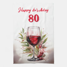 Acuarela Rustica Vino Rojo Vidrio 80 cumpleaños