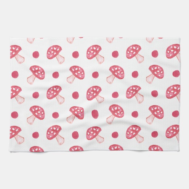 Paño De Cocina acuarela setas rojas lindas y puntos de polka (Horizontal)